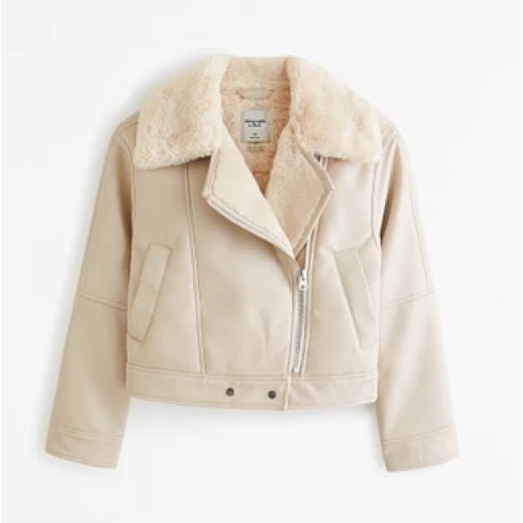 Abercrombie & Fitch Vegan Leather Shearling Biker Jacket - Picture 1 of 6